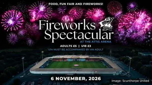 Scunthorpe United's Fireworks Spectacular poster, showing the Attis Arena