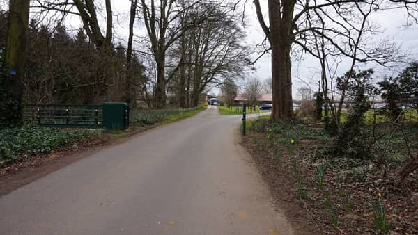 Entrance to Pink Pig Farm, near Scunthorpe